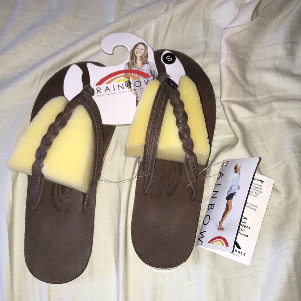 Rainbow leather flip flops